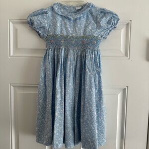Blue and White Smocked Puff Sleeve Sundress